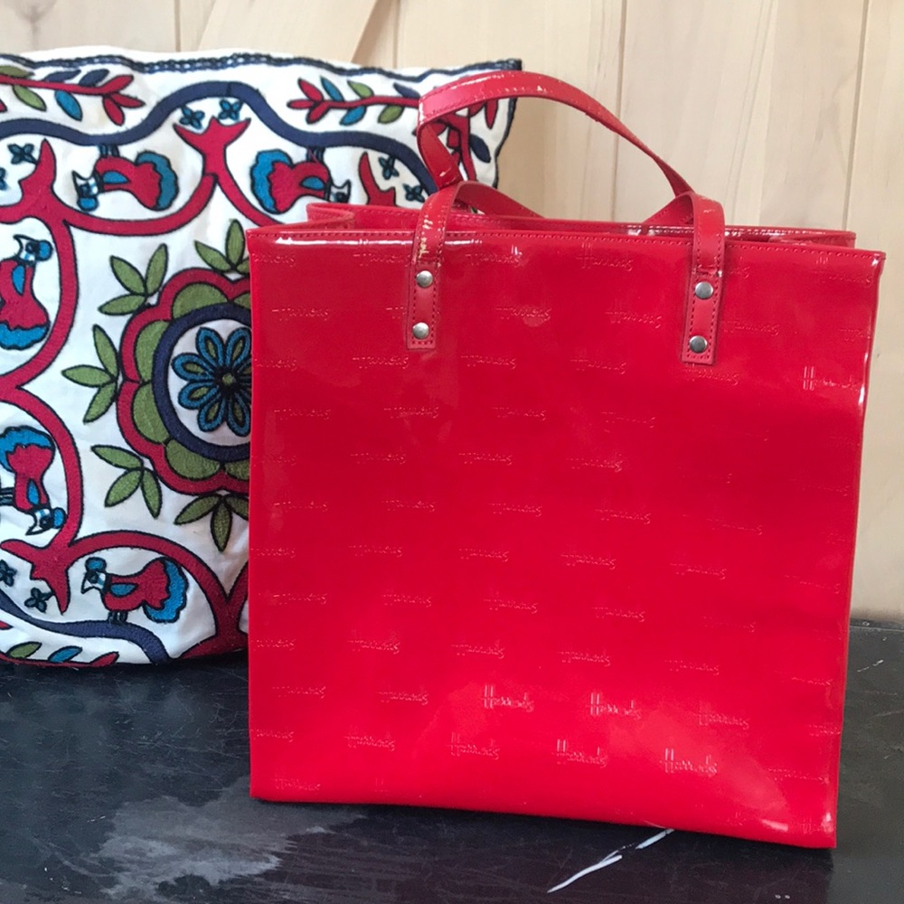Harrods red patent leather purse